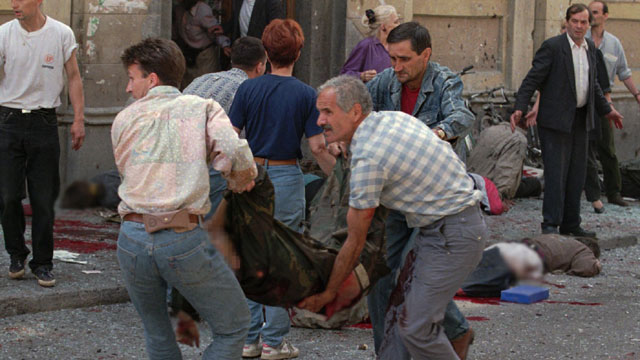 Many are wounded after a second mortar bomb blast in Sarajevo