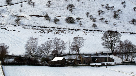 Snow covered fields in Derbyshire 