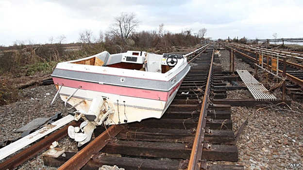 Boat left on railway tracks