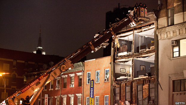 Damaged apartment building