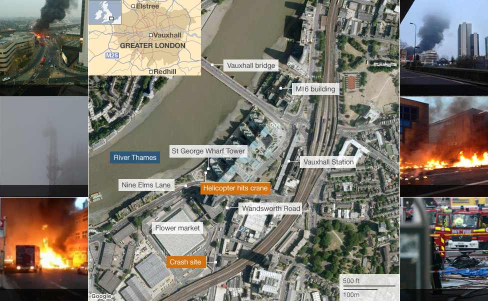 Map: Vauxhall helicopter crash