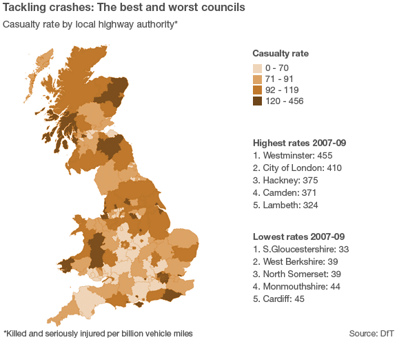 Tackling crashes: best and worst councils