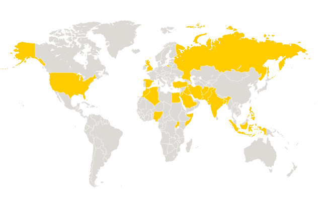 Map showing major attacks since 9/11 by al-Qaeda or Islamist militant groups