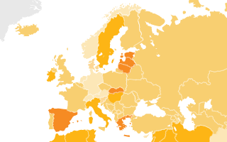 European map showing youth unemployment for 2010